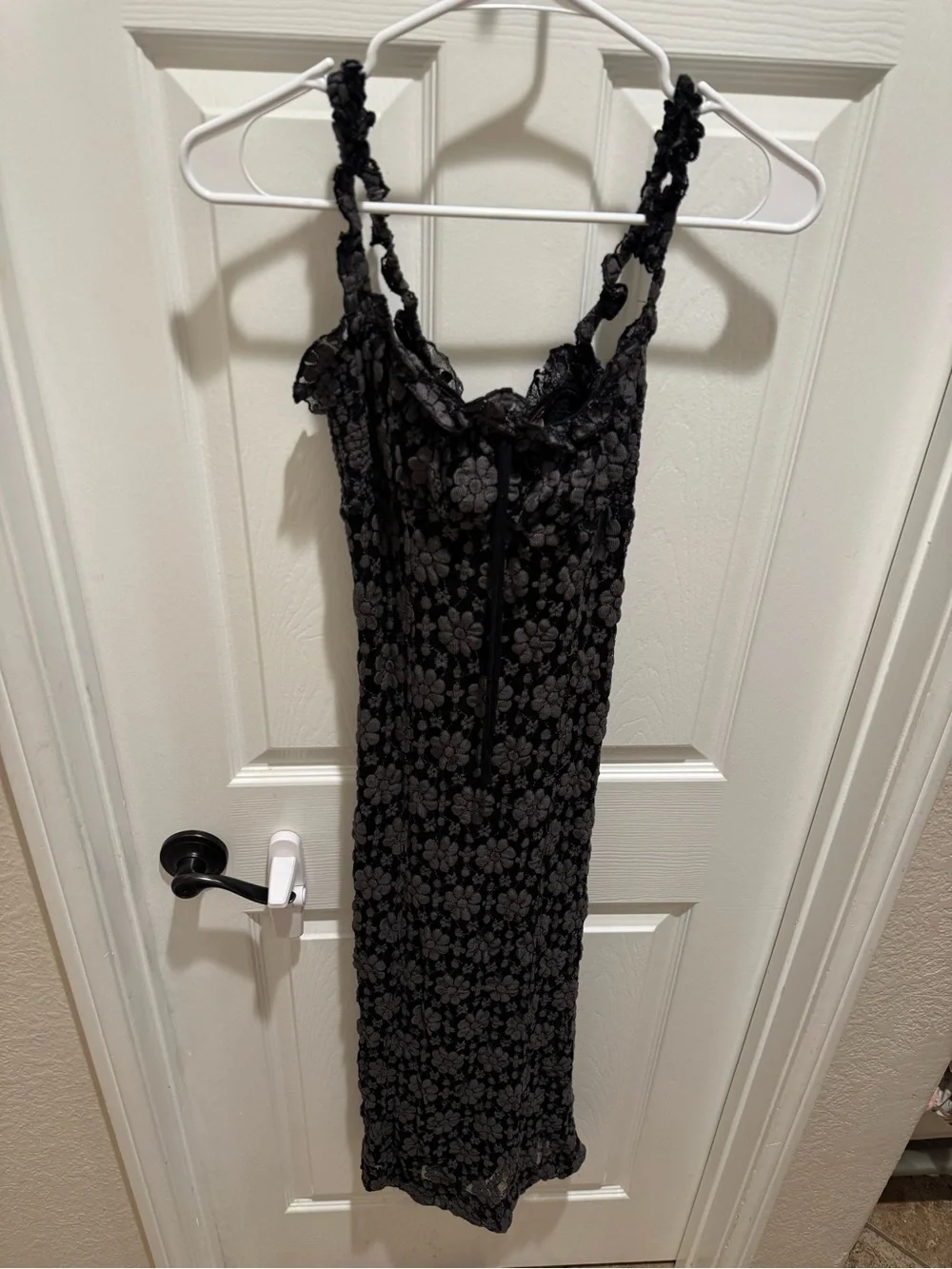 Free People Lucinda lace Black Floral Smocked Tie-Front Midi Dress autumn